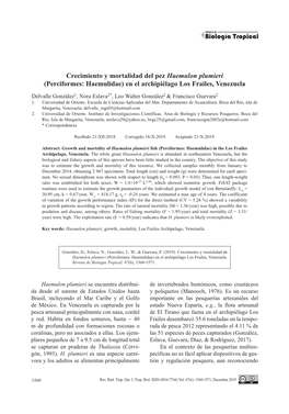 Crecimiento Y Mortalidad Del Pez Haemulon Plumieri (Perciformes: Haemulidae) En El Archipiélago Los Frailes, Venezuela