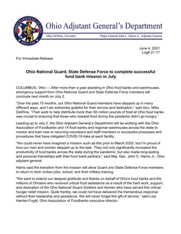 Ohio National Guard, State Defense Force to Complete Successful Food Bank Mission in July