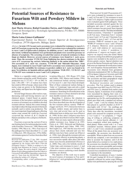 Potential Sources of Resistance to Fusarium Wilt and Powdery Mildew