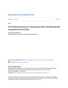 The Political Economy of a Transnational Elite in the [Persian] Gulf Cooperation Council (GCC)