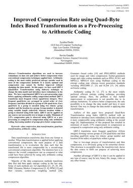 Improved Compression Rate Using Quad-Byte Index Based Transformation As a Pre-Processing to Arithmetic Coding