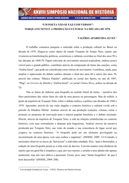 “Um Poeta Não Se Faz Com Versos”: Torquato Neto E a Produção Cultural Na Década De 1970