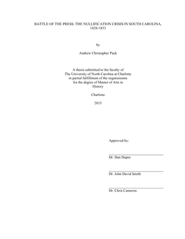 Battle of the Press: the Nullification Crisis in South Carolina, 1828-1833