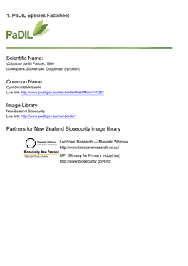 1. Padil Species Factsheet Scientific Name: Common Name Image Library Partners for New Zealand Biosecurity Image Library