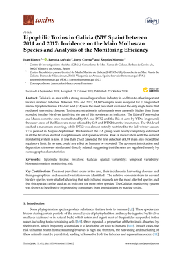 Lipophilic Toxins in Galicia (NW Spain) Between 2014 and 2017: Incidence on the Main Molluscan Species and Analysis of the Monitoring Efficiency