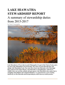 LAKE HIAWATHA STEWARDSHIP REPORT a Summary of Stewardship Duties from 2015-2017 by Sean Connaughty