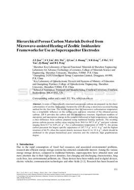 Hierarchical Porous Carbon Materials Derived from Microwave-Assisted Heating of Zeolitic Imidazolate Frameworks for Use As Supercapacitor Electrodes