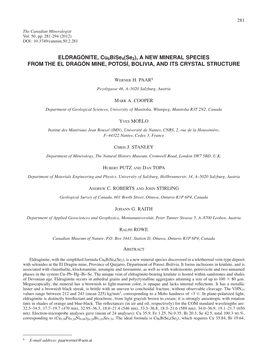 A New Mineral Species from the El Dragón Mine, Potosí, Bolivia, and Its Crystal Structure