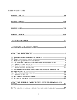 I TABLE of CONTENTS LIST of TABLES