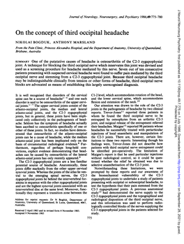 On the Concept of Third Occipital Headache