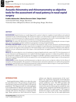 Acoustic Rhinometry and Rhinomanometry As Objective Tools