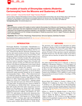 3D Models of Fossils of Dinomyidae Rodents (Rodentia: Caviomorpha) from the Miocene and Quaternary of Brazil