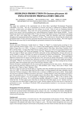 SEEDLINGS PRODUCTION in Gnetum Africanum AS INFLUENCED by PROPAGATORY ORGANS