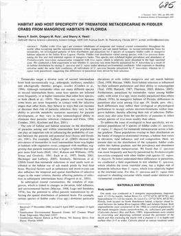 Habitat and Host Specificity of Trematode Metacercariae in Fiddler Crabs from Mangrove Habitats in Florida