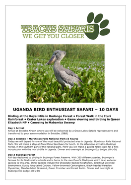 Uganda Bird Enthusiast Safari – 10 Days