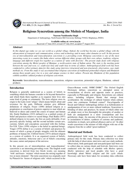 Religious Syncretism Among the Meiteis of Manipur, India