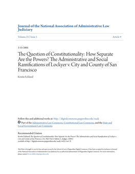 How Separate Are the Powers? the Administrative and Social Ramifications of Lockyer V. City and County of San Francisco Kristin Ecklund