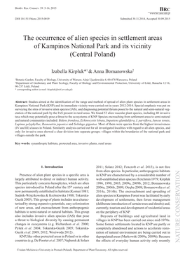 The Occurrence of Alien Species in Settlement Areas of Kampinos National Park and Its Vicinity (Central Poland)
