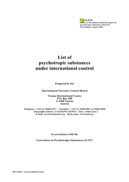 List of Psychotropic Substances Under International Control