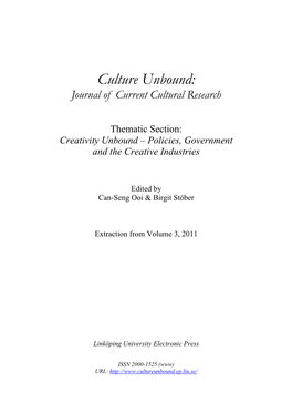 Creativity Unbound – Policies, Government and the Creative Industries