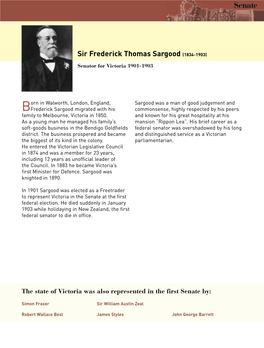 Biography Sir Frederick Thomas Sargood (1834-1903) Senator For