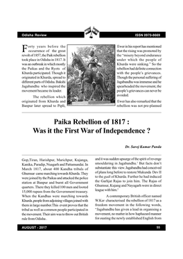 Paika Rebellion of 1817 : Was It the First War of Independence ?