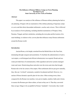 The Influence of Roman Military Camps on Town Planning by Robert Lyon State University of New York at Potsdam