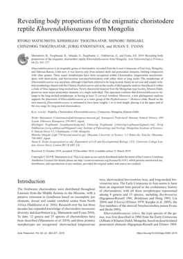 Revealing Body Proportions of the Enigmatic Choristodere Reptile Khurendukhosaurus from Mongolia