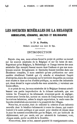 Les Sources Minérales De La Belgique Nomenclature, Géographie, Analyses Et Bibliographie