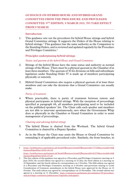 Guidance on Hybrid House and Hybrid Grand Committee from the Procedure and Privileges Committee: 9Th Edition, 9 March 2021, to Take Effect from 9 March