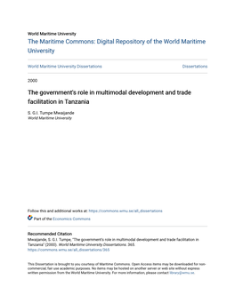 The Government's Role in Multimodal Development and Trade Facilitation in Tanzania