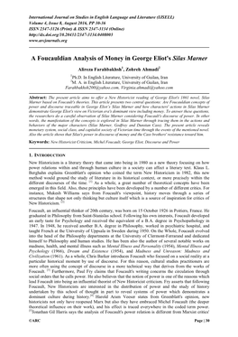 A Foucauldian Analysis of Money in George Eliot's Silas Marner