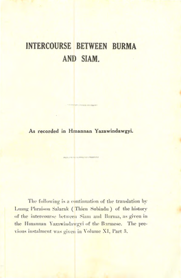 Intercourse Between Burma and Siam