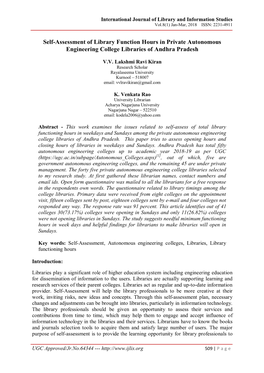 Self-Assessment of Library Function Hours in Private Autonomous Engineering College Libraries of Andhra Pradesh