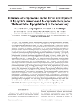 Influence of Temperature on the Larval Development of Upogebia Africana and U