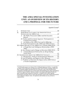 The Amia Special Investigation Unit: an Overview of Its History and a Proposal for the Future