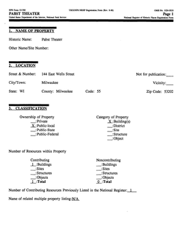 PABST THEATER Pagel United States Department of the Interior, National Park Service National Register of Historic Places Registration Form