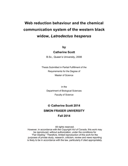Web Reduction Behaviour and the Chemical Communication System of the Western Black Widow, Latrodectus Hesperus