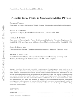 Nematic Fermi Fluids in Condensed Matter Physics 1