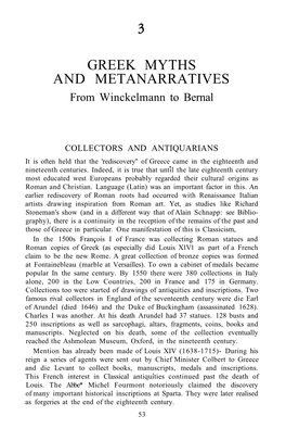 GREEK MYTHS and METANARRATIVES from Winckelmann to Bernal