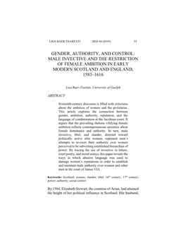 Male Invective and the Restriction of Female Ambition in Early Modern Scotland and England, 1583–1616