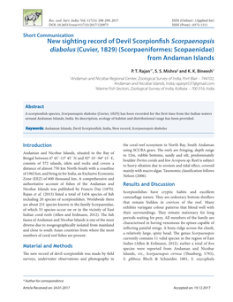 New Sighting Record of Devil Scorpionfish Scorpaenopsis Diabolus