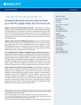 The Asia PC Pulse (Issue No. 37): European Demand Concerns Start