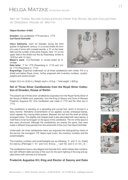 Set of Three Silver Candlesticks from the Royal Silver Collection of Dresden, House of Wettin