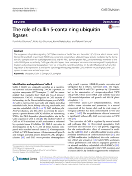 VIEW Open Access the Role of Cullin 5‑Containing Ubiquitin Ligases Fumihiko Okumura*, Akiko Joo‑Okumura, Kunio Nakatsukasa and Takumi Kamura*