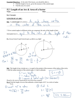 5.2 Length of an Arc & Area of a Sector