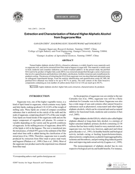 Extraction and Characterization of Natural Higher Aliphatic Alcohol from Sugarcane Wax