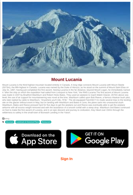 Mount Lucania Mount Lucania Is the Third-Highest Mountain Located Entirely in Canada