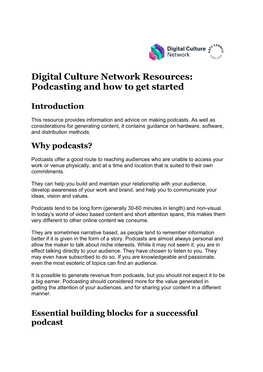 Digital Culture Network Resources: Podcasting and How to Get Started