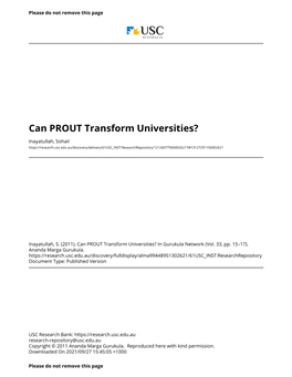 Can PROUT Transform Universities?